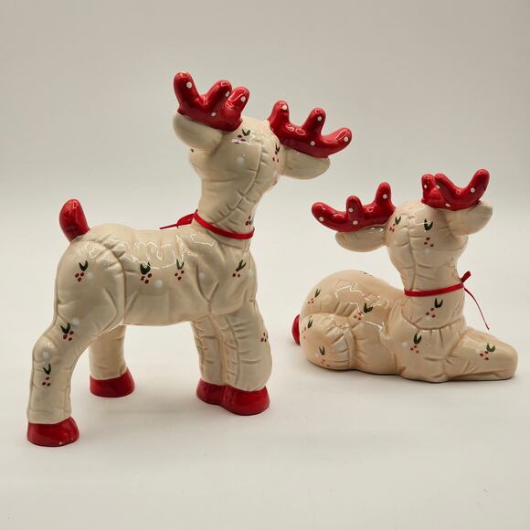 VTG Kimple Ceramic Mold Set/2 Christmas Reindeer with Berry Accents and Red Bows - Picture 2 of 8